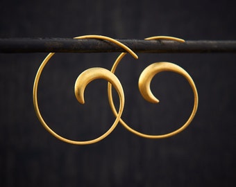 Gold Hoop Earrings, Brushed Gold Hoops, Swirl Hoops, Modern Hoop Earrings, Minimal Hoops, Simple Hoops, Everyday Earrings, Gold Vermeil