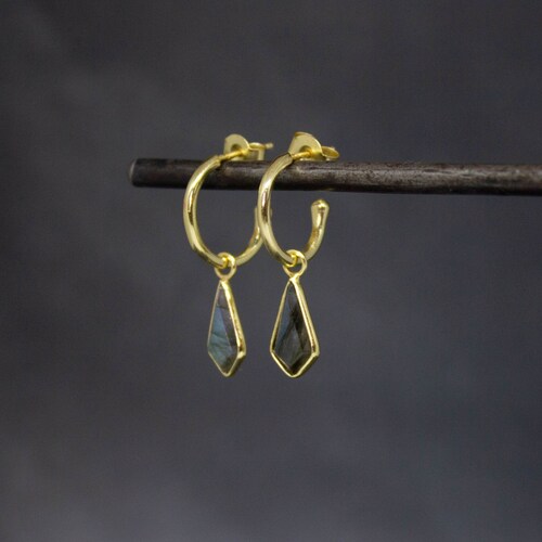 Créoles en labradorite, créoles en or et pierres précieuses, demi-créoles en or vermeil