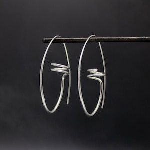 Silber Swirl Creolen, Oval Ohrringe, Lange Silber Ohrringe, Moderne Sterling Silber Creolen