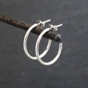 Silver Hoop Earrings, Simple Silver Hoops, Sterling Silver Hoop Earrings, Minimal Hoop Earrings, Hoop Earrings with Stud Fitting