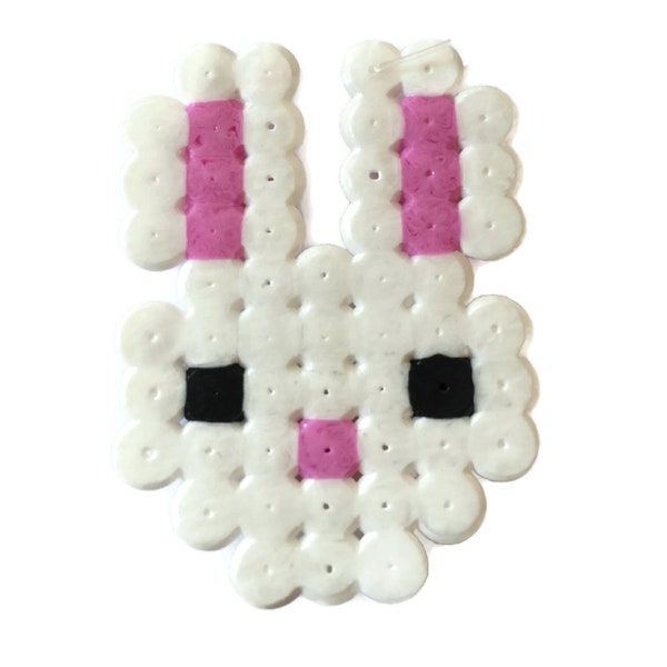 White Bunny/Rabbit Hama Bead Party Favour, Porte-clés, Porte-clés, Broche, Aimant, Décoration suspendue, Kit de bricolage, Option couleur Roses/Violets