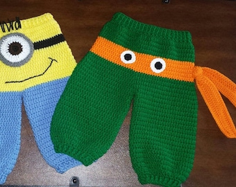 Pantalones de monstruo con personajes locos a crochet para recién nacidos de 2 a 4 meses (se pueden adaptar fácilmente para 2T-4T)