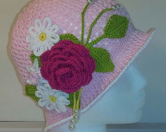 2 in 1 Summer Cloche Panama Flower Hat Downton Abbey Inspired --PATTERN--Spiral AND Non-Spiral includes all Flowers and Leaves- ALL Sizes