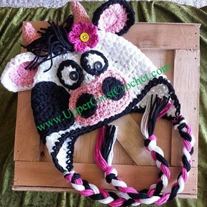 Crochet Crazy Lulabelle Cow Earflap Hat Pattern (Newborn - Adult sizes available)