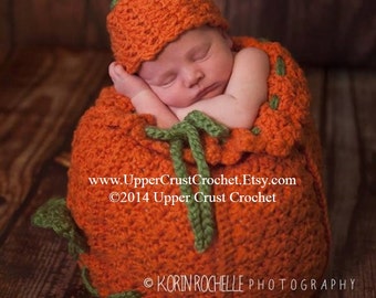 Chunky Crochet Little Pumpkin Cocoon and Beanie PATTERN Newborn - 3 Months