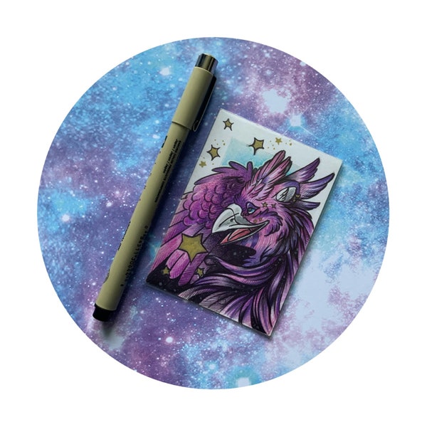 Star catcher gryphon - Original ACEO Artist trading card.