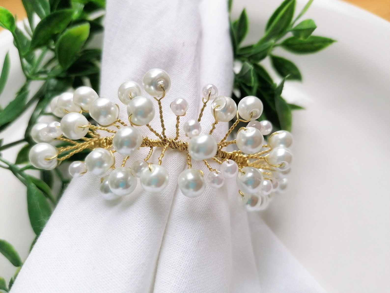 Gold Plated Wire Napkin Ring Classic Wedding Pearl Napkin Etsy