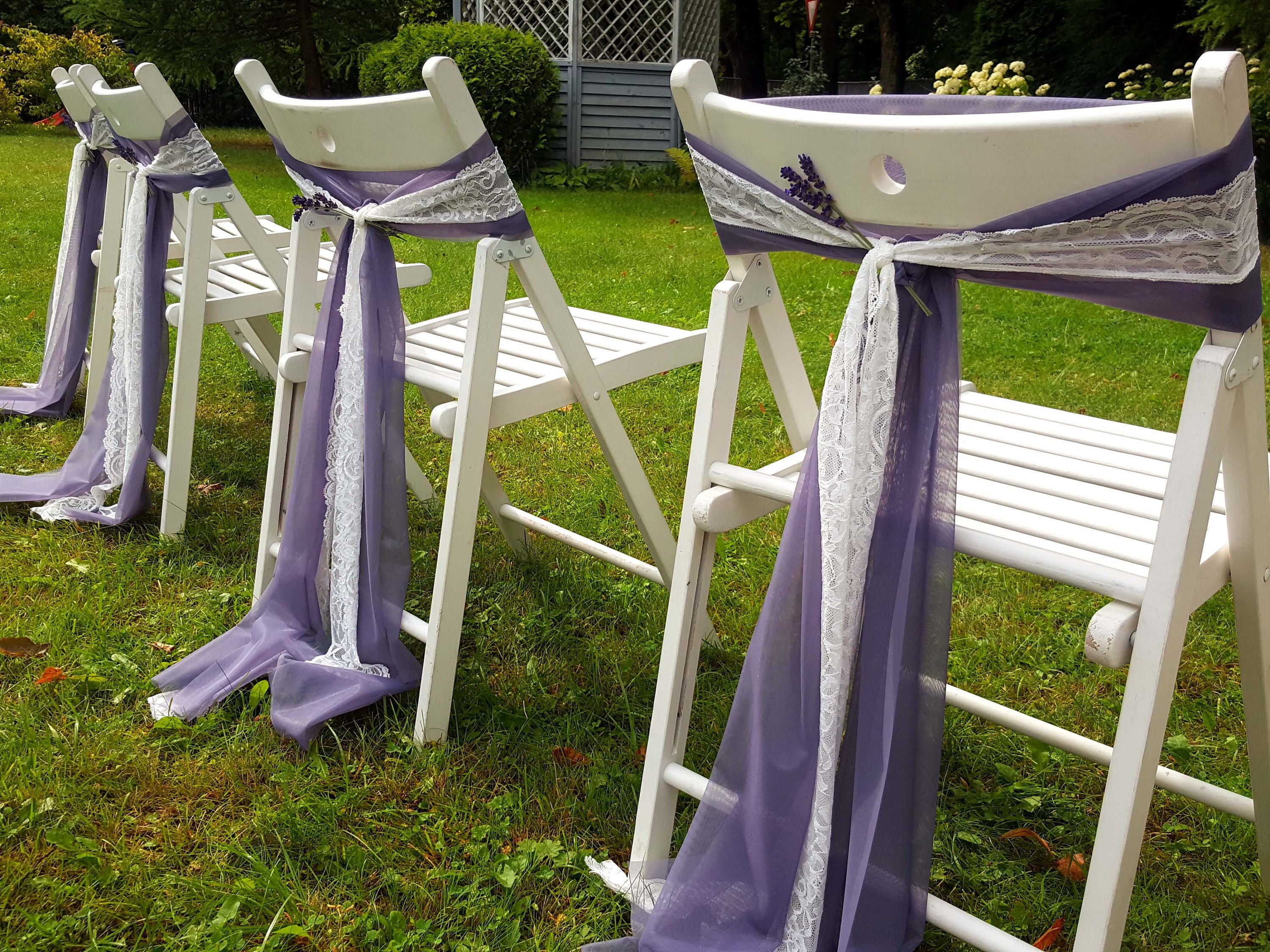 Romantic Wedding Lilac Chair Sash Fine Tulle And Lace Chair Etsy