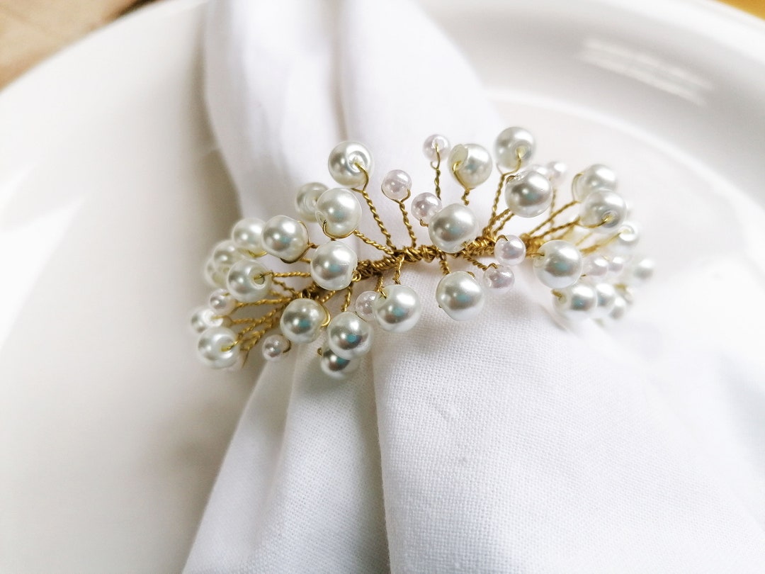 Gold Plated Wire Napkin Ring Classic Wedding Pearl Napkin Etsy
