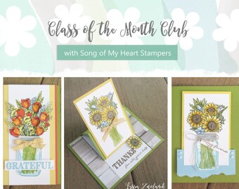 Class of the Month: Jar of Flowers PLUS BONUS PDF Instant Digital Download Cardmaking tutorial sunflowers mason wedding burlap rubber stamps