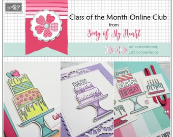 Class of the Month: Piece of Cake PLUS BONUS PDF Instant Digital Download Cardmaking Classes cake, birthday, wedding, bakery rubber stamps