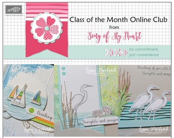 Class of the Month: Lilypad Lake PLUS BONUS PDF Instant Digital Download Cardmaking Classes sailboats heron river boat sunset water lilies