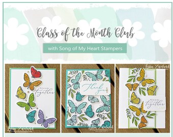 Class of the Month: Floating & Fluttering PLUS BONUS PDF Instant Digital Download Cardmaking tutorial, butterfly, rainbow, rubber stamps