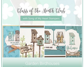 Class of the Month: Garden Birdhouses PLUS BONUS PDF Instant Digital Download Cardmaking Classes, fencepost, birds, branches, Stampin' Up