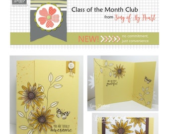 Class of the Month: Grateful Bunch PLUS BONUS PDF Instant Digital Download Cardmaking Classes daisy, lace, gratitude, stamps