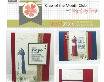 Class of the Month: High Tide PLUS BONUS PDF Instant Digital Download Cardmaking Classes lighthouse, seashore, ocean, beach, shoreline