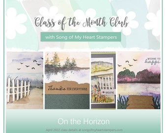 Class of the Month: On the Horizon PLUS BONUS PDF Instant Digital Download Cardmaking Classes, watercolor, dock, lake, shore, ocean, boats