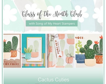 Class of the Month: Cactus Cuties PLUS BONUS PDF Instant Digital Download Cardmaking tutorial, cacti, succulents, pots, trendy, agave desert