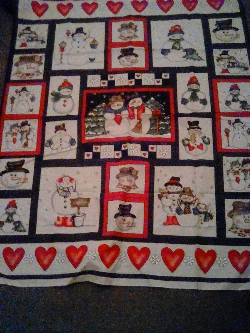 Snowmen Buddies Various Scene Fabric Panel Oop