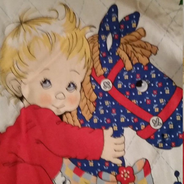 Vintage Baby on Calico Horse Flannel Baby Quilt Panel, warm fabric,rate find