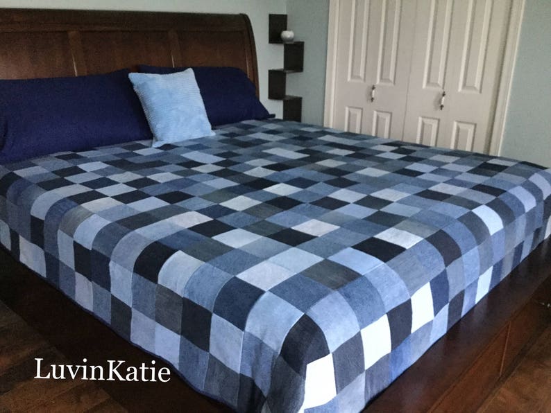 Denim Quilt Handmade Denim Queen Size Quilt Cabin Quilt Denim Etsy