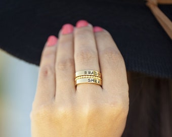 Gold Personalized Ring Set - Mothers Rings - Hand Stamped Ring- Stacking Ring - Name Ring  - name rings