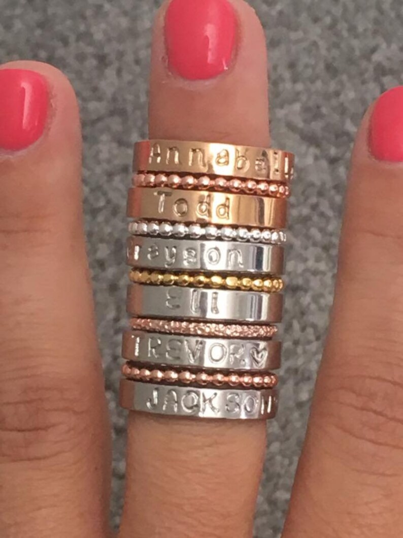Stackable Rings Set - Personalized Ring - Mothers Rings - Hand Stamped ...