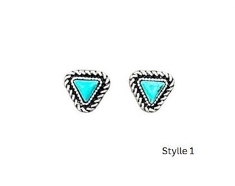 Turquoise Stud Earrings, Boho Stud Earrings, Boho Style, White Stone