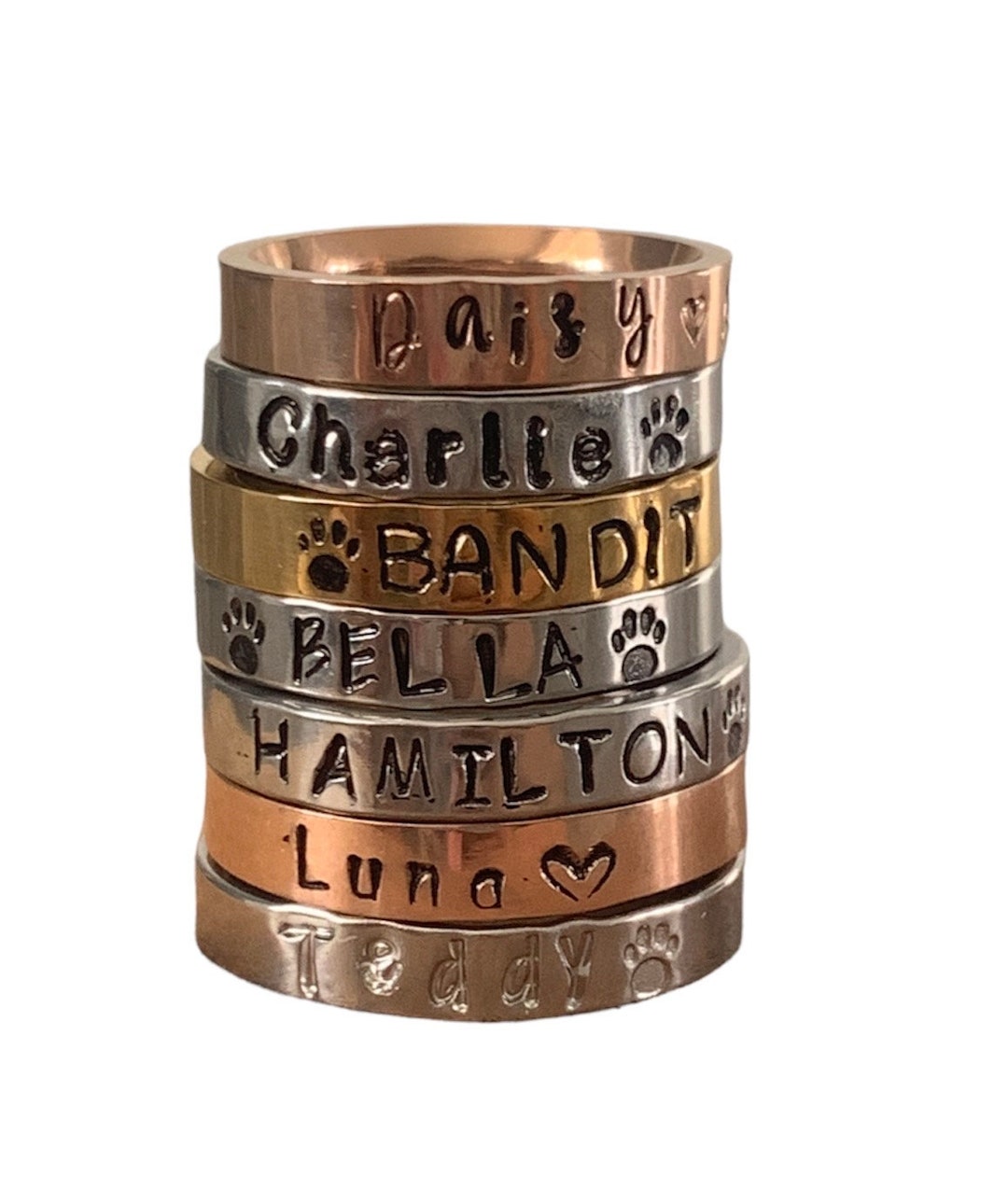 Pet Name Ring, Paw Print Ring, Personalized Pet Ring, Pet Name Jewelry, Pet Lover Gift, Memorial