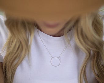 Gift Eternal Circle Necklace Silver Rose Gold or Gold Large Circle Necklace Holiday Hoop Necklace Infinity Bridal Karma Wedding Jewelry