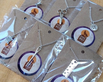 Crafters Haberdashery Notion Silver Necklaces - Sewing, Embroidery, Needlework Themed Jewellery