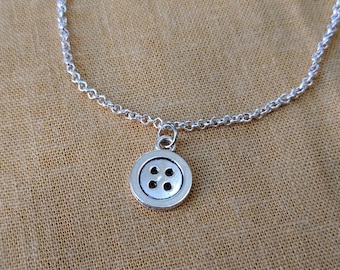 Button Haberdashery Notion Silver Necklace - Sewing Themed Jewellery