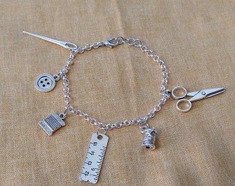 Haberdashery Notion Silver Charm Bracelet - Sewing Themed Jewellery
