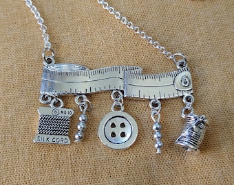 Haberdashery Notion Silver Necklace - Sewing Themed Jewellery