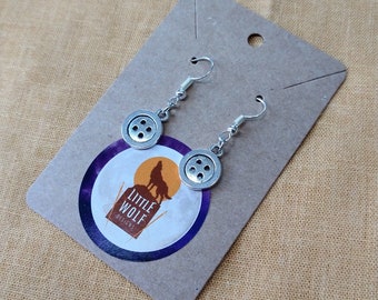 Buttons Haberdashery Notion Silver Earrings - Sewing, Embroidery, Needlework Themed Jewellery