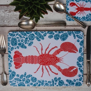 Lobster Placemats set of four, set of six, colourful, coastal kitchen style, unusual valentine gift