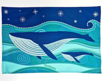 Whale tea towel