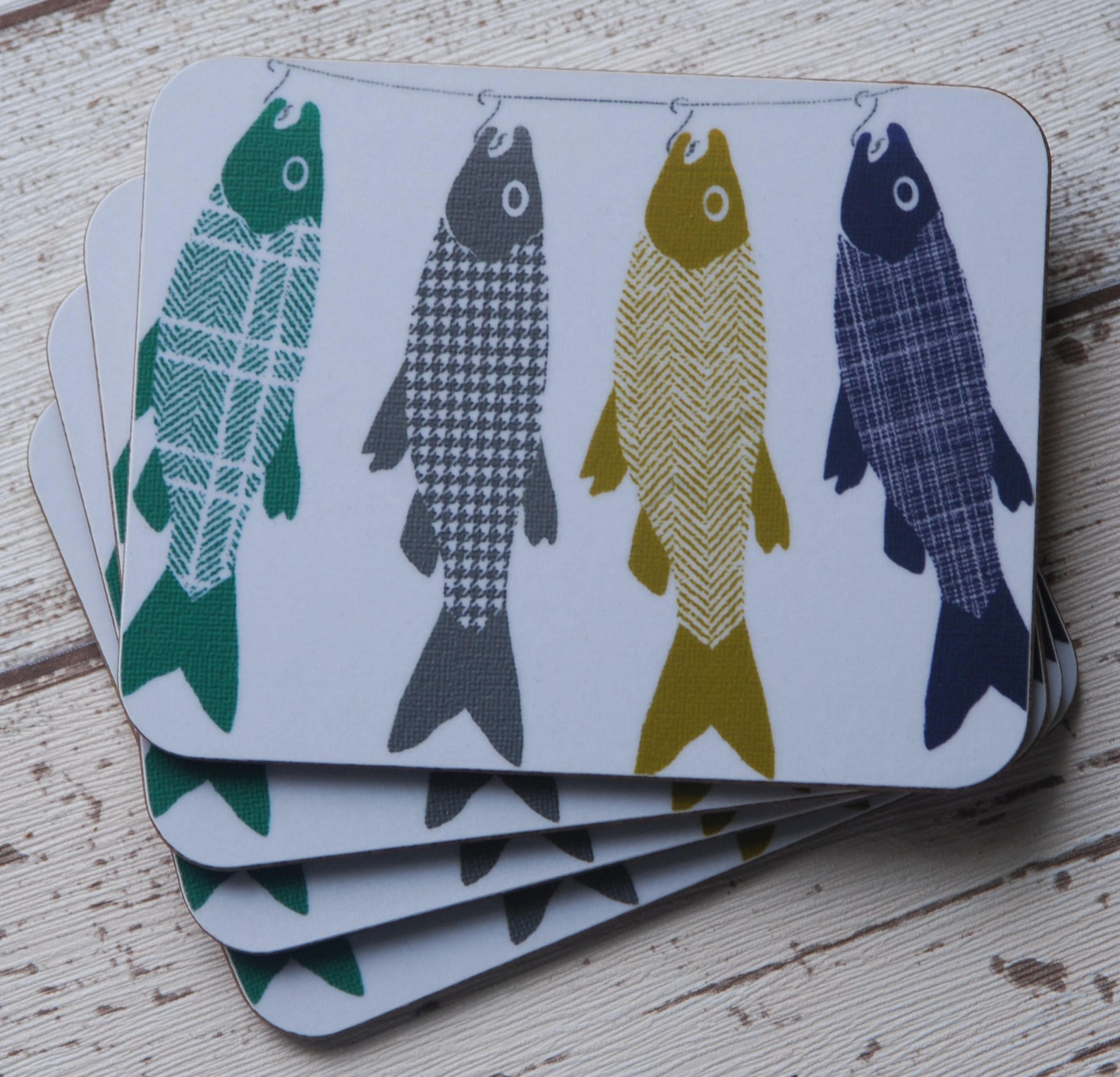Fish coasters coastal coasters set of 4. nautical drink | Etsy