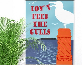 Seagull Screen Print: Cheeky Coastal Art, A3 Size