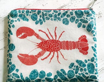 Lobster zip bag. Colourful coastal bag, Scottish gift, gift for mum