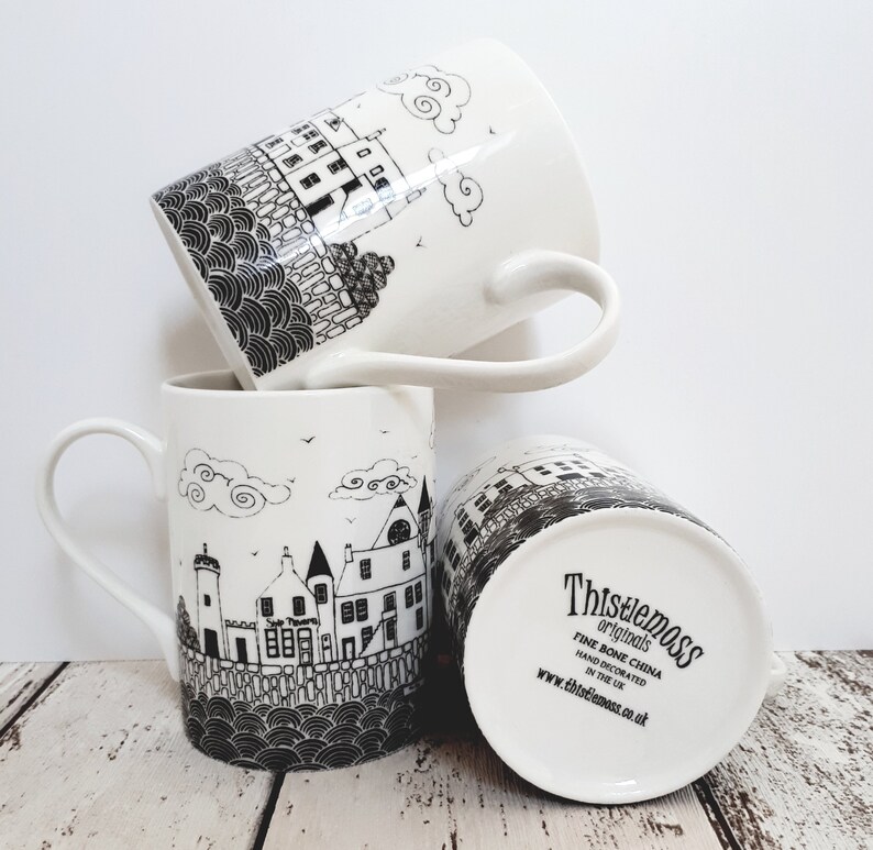 Coastal Mug Fine Bone China Mug With Fife Coastal Hand Drawn Etsy UK