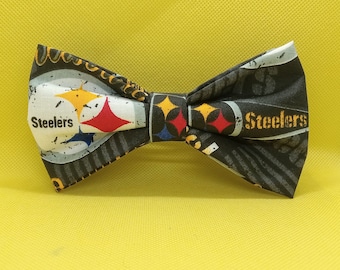 steelers cotton fabric neck adjustable bow tie with black outline fabric