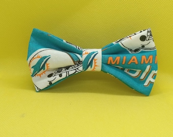 Miami Dolphins cotton fabric with white satin outline neck adjustable bow tie