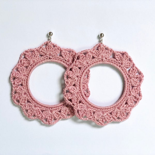 Boucles d'oreilles créoles en dentelle - Modèle numérique au crochet - Format de fichier PDF