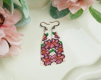 Blushing Blossom Earrings PDF Brick Stitch Pattern