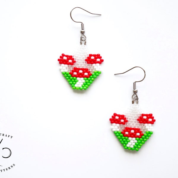 Fly Agaric Mushroom Earrings- PDF Brick Stitch Pattern