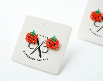 Jack-O-Lantern Beaded Stud Earrings- Handmade