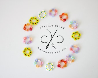 Stretchy Beaded Flower Rings- Handmade Item