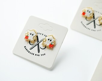Little Ghost Beaded Stud Earrings- Handmade