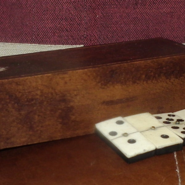 Reserved for Robyn Antique Domino Set Bone and Ebony In Orignal Notched Jointed Box Circa 19th Century